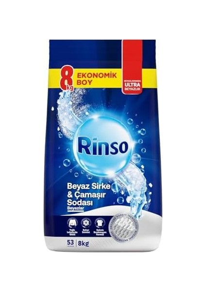 Rinso Beyaz Sirke ve Çamaşır Sodası Beyazlar Için Toz Deterjan 8 kg modelleri
