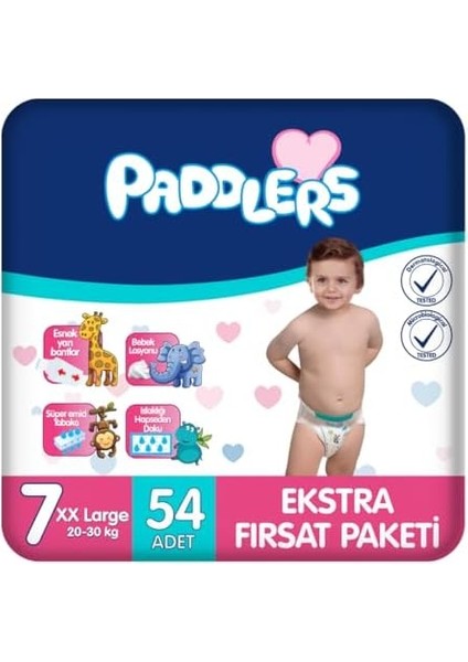 Paddlers Bebek Bezi 7 Numara Xx-Large 54 Adet (20-30 Kg) Ekstra Fırsat Paketi