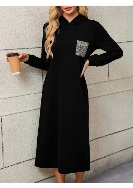 Kadın Uzun Kollu Kapşonlu Cep Detaylı Viskon Iki Iplik Maxi Elbise fırsatları