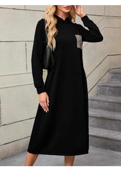 Kadın Uzun Kollu Kapşonlu Cep Detaylı Viskon Iki Iplik Maxi Elbise indirimleri