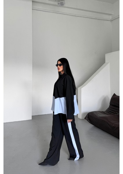 Polyviskon - Poplin Parçalı Gömlek Pantolon Takım - Siyah modelleri