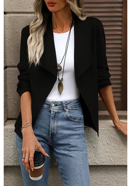 Buğrahayalin Kadın Uzun Kollu Önü Açık Yakalı Süet Ceket