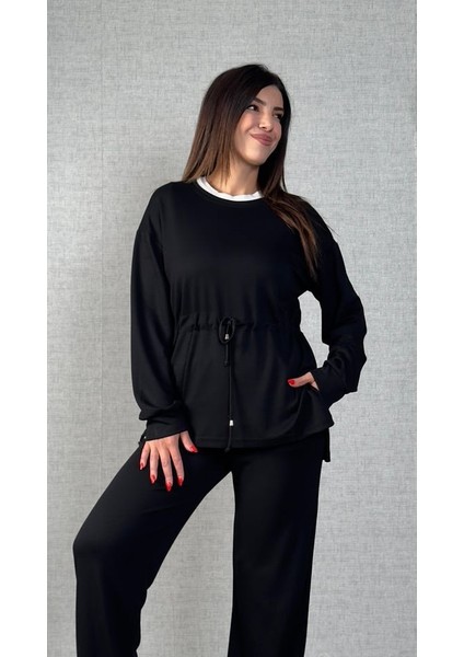 Kadın Uzun Kollu Yaka ve Büzgü Detay Tunik ve Pantolon Ikili Takım