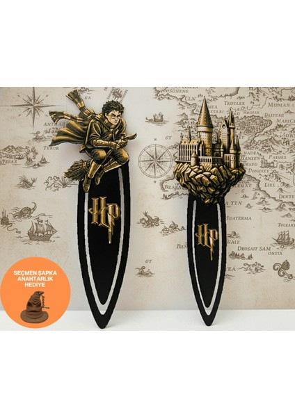 Harry Potter Hogwarts Castle Kabartmalı Kitap Ayracı 2li Set ( Hp Seçmen Şapka Anahtarlık Hediyeli )