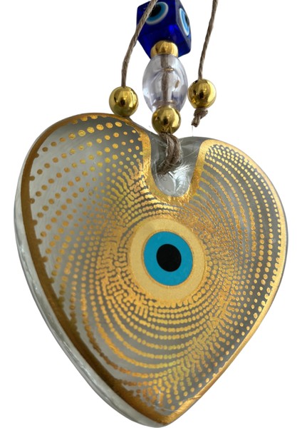 Kalp Nazar Boncuğu Duvar Süsü – Büyük Boy - Altın Detaylı - Ev & Ofis Dekor – Nazarlık - Özel - Hediye
