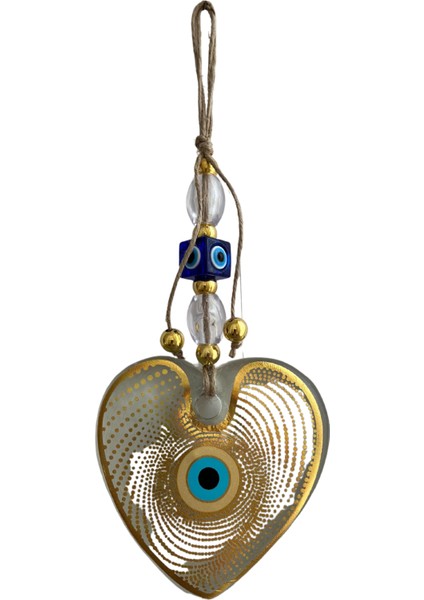 Kalp Nazar Boncuğu Duvar Süsü – Büyük Boy - Altın Detaylı - Ev & Ofis Dekor – Nazarlık - Özel - Hediye fiyatları