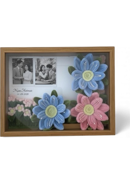 Anı Çerçevesi -Kişiye Özel Nişan – Söz Hatıra Çerçevesi | Çiçekli 3D Dekoratif Çerçeve