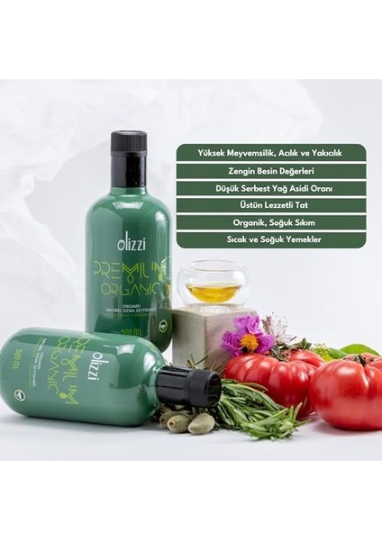 Olizzi Premium Organik Natürel Sızma Zeytinyağı - Ödüllü, Erken Hasat, Soğuk Sıkım 500 ml