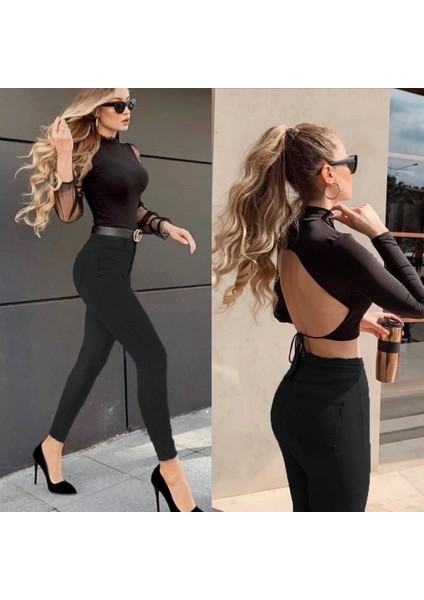 Likralı Yüksek Bel Jean Pantolon