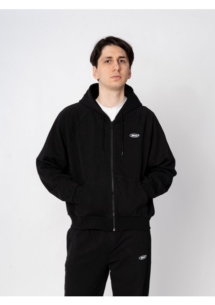 Unisex Oversize Fermuarlı Kapüşonlu Siyah Basic Sweatshirt fiyatları