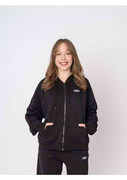 Unisex Oversize Fermuarlı Kapüşonlu Siyah Basic Sweatshirt modelleri