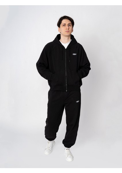 Unisex Oversize Fermuarlı Kapüşonlu Siyah Basic Sweatshirt indirimleri