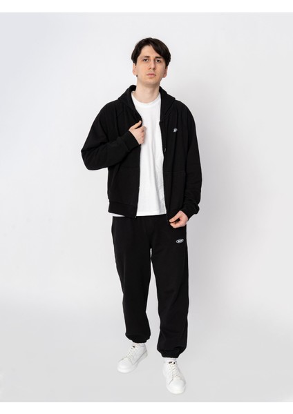 Unisex Oversize Fermuarlı Kapüşonlu Siyah Basic Sweatshirt