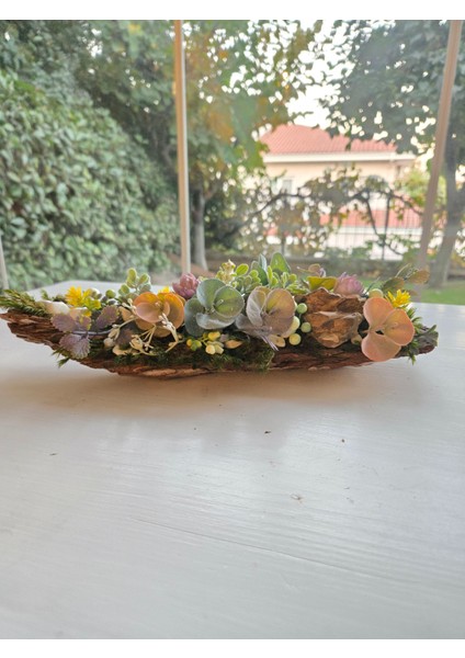 El Yapımı Ağaç Kabuğu Masaüstü Dekor – Yapay Sukulent & Yosun Çiçek Aranjmanı fiyatları