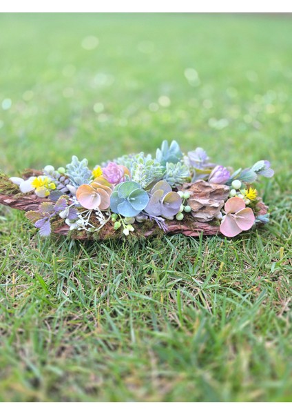 El Yapımı Ağaç Kabuğu Masaüstü Dekor – Yapay Sukulent & Yosun Çiçek Aranjmanı modelleri