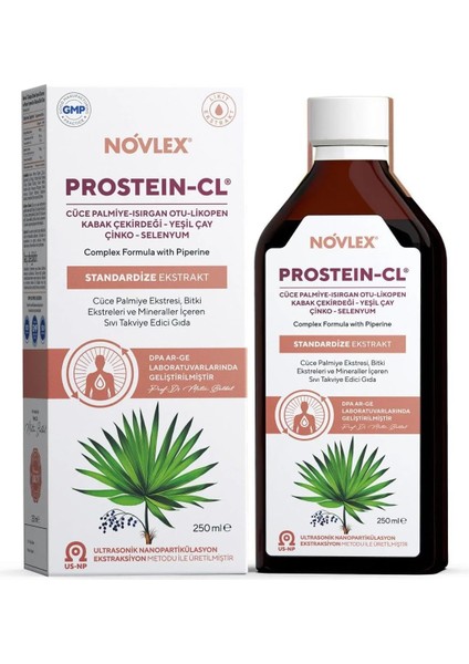 Novlex Prostein-Cl Cüce Palmiye (Saw Palmetto), Yeşil Çay (Green Tea), Isırgan, Bal Kabağı, Çinko, Likopen, Piperin ve Selenyum Ekstraktı (Ekstresi) Içeren Sıvı Takviye Edici Gıda 250 ml