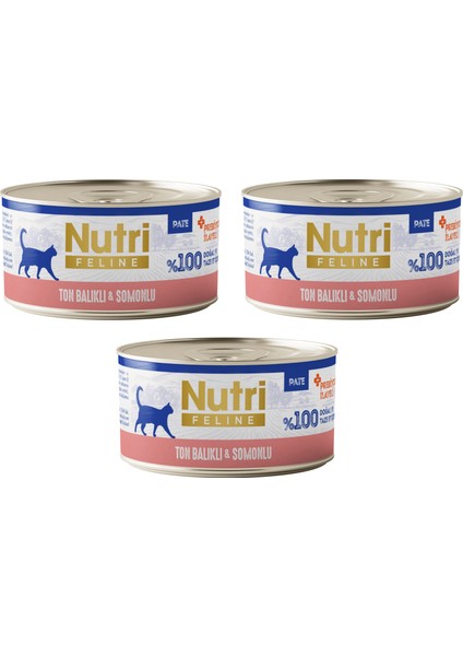 Ton Balıklı ve Somonlu Pate Tahılsız Yetişkin Kedi Konservesi 70 Gr. x 3 Adet