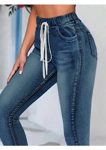 Kadın Belden Bağlamalı Cepli Yüksek Bel Kot Pantolon fiyatları