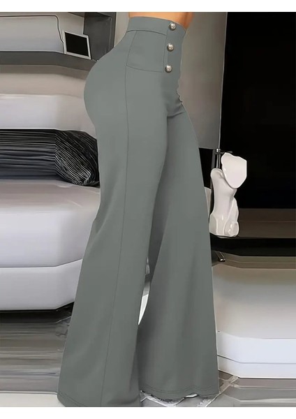 Kadın Yüksek Bel Önden Düğmeli Uzun Paçaya Doğru Geniş Ithal Krep Pantolon fiyatları