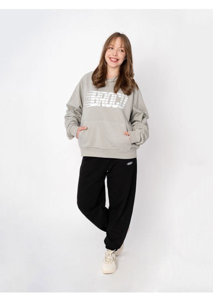 Unisex Oversize Kapüşonlu Baskılı Logo Sweatshirt