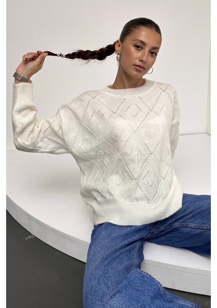 Bisiklet Yaka Baklava Desenli Triko Kazak