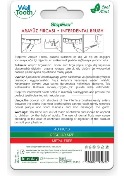 Stopever Well Tooth Arayüz Fırçası – 40 Adet | Naneli Ferahlık & Seyahat Çantası Hediyeli fiyatları