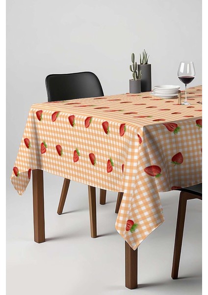 Çilek Desenli Turuncu Masa Örtüsü, Sofra Bezi, Piknik Örtüsü Turuncu 140 x 200 RIVA00112
