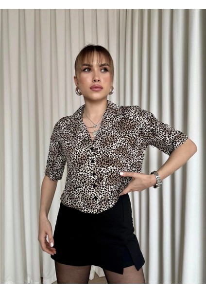 Nrzsnt Leopar Desenli Crop Gömlek Kahve (Beden: L) modelleri