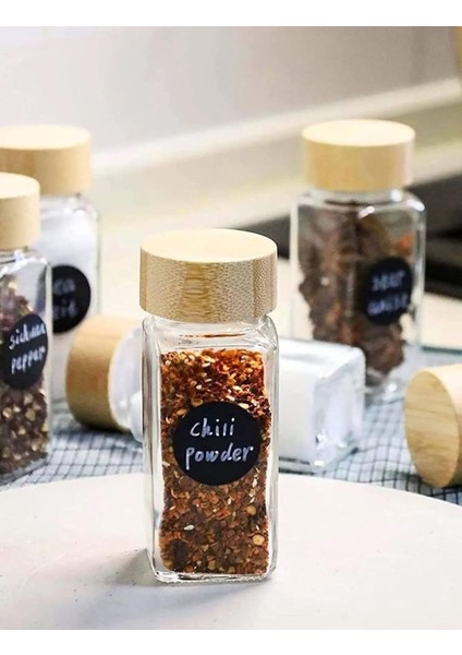 2&apos;li Cam Tuzluk ve Karabiberlik Seti Bambu Kapaklı Şık Takımı