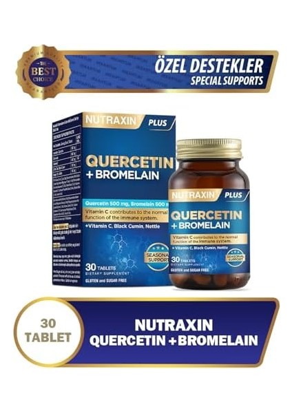 Nutraxin Quercetin + Bromelain 30 Tablet – C Vitamini, Çörek Otu ve Isırgan Otu Içerikli Bağışıklık Destekleyici Takviye modelleri