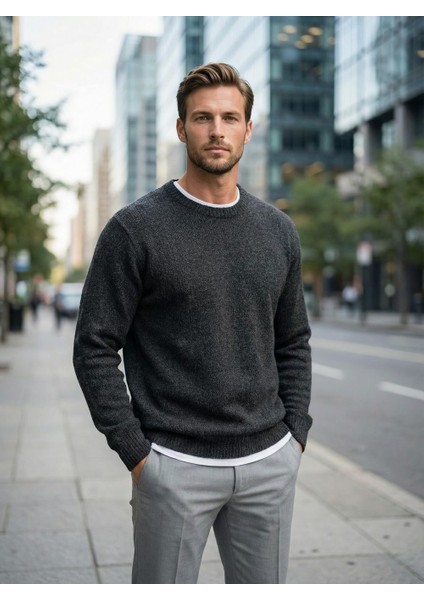 Erkek Qwersize Peluş Kazak Siyah