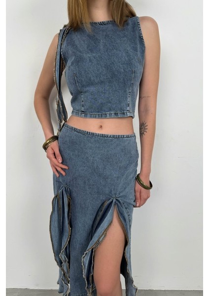 Fırfır Detay Denim Bluz modelleri