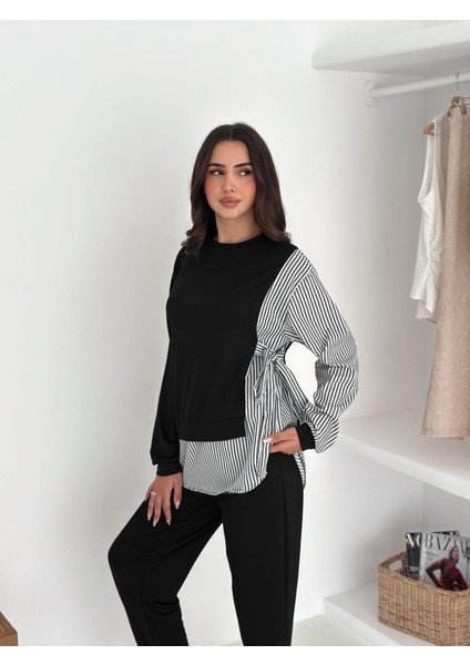 Kadın Gömlek Detay Çizgili Yandan Bağlamalı Ikili Takım