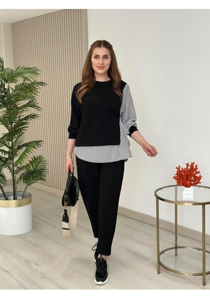 Kadın Gömlek Detay Çizgili Yandan Bağlamalı Ikili Takım