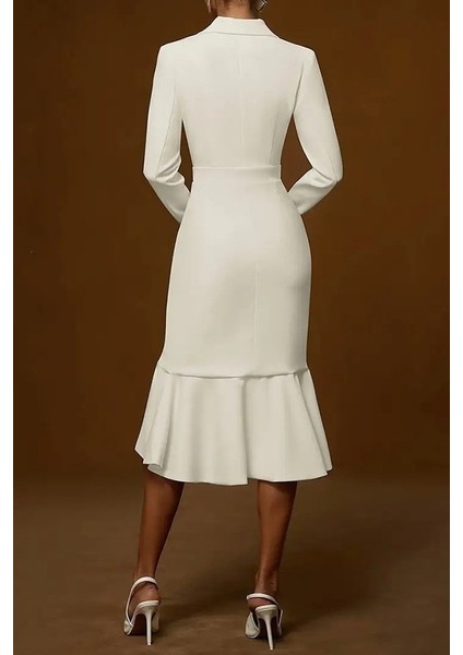 Kadın Uzun Kollu Yakalı Belden Oturtmalı Midi Ithal Krep Elbise fırsatları