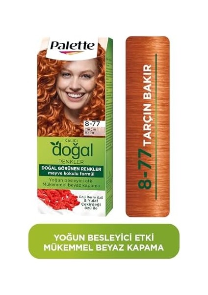 Palette Kalıcı Doğal Renkler 8-77 Tarçın Bakır Goji Berry Özü & Yulaf Çekirdeği Özlü Saç Boyası