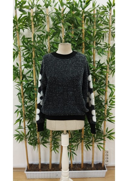 Kadın Uzun Kollu Bisiklet Yaka Çiçek Desenli Triko Bluz fırsatları