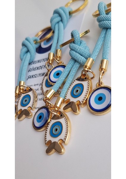 Hediyelik Çift Nazar Boncuklu Açık Mavi Şans Balık Anahtarlık 10,5 cm fiyatları