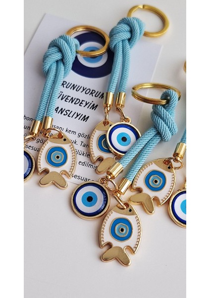 Hediyelik Çift Nazar Boncuklu Açık Mavi Şans Balık Anahtarlık 10,5 cm fırsatları