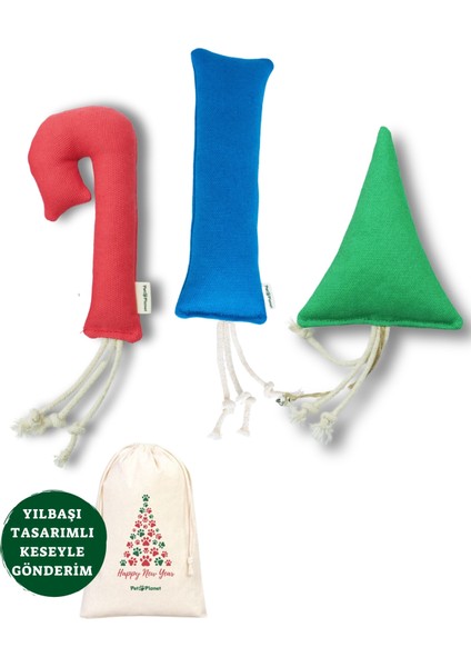 Yeni Yıl Kedi Oyuncağı Seti 3'lü- Kedi Naneli ve Doğa Dostu
