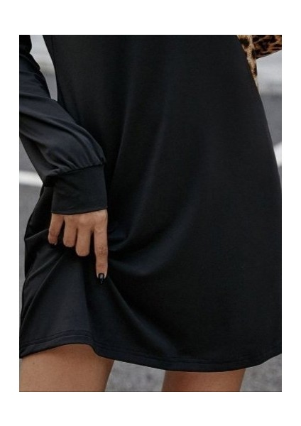 Kadın Uzun Kollu Omuzdan Açık Leopar Desenli Viskon Iki Iplik Mini Elbise fırsatları