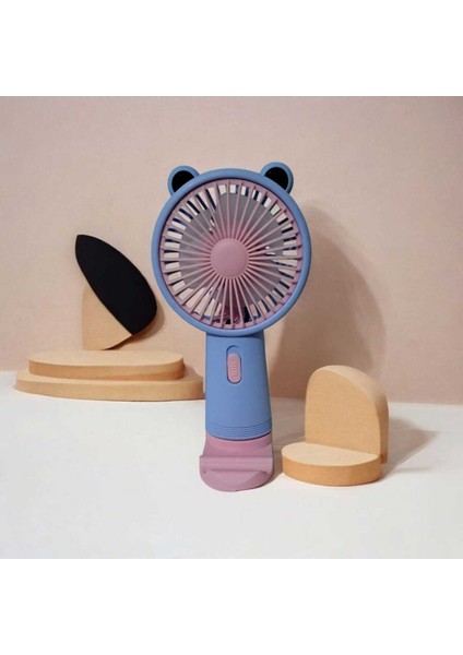 Taşınabilir Fan + Telefon Standlı | USB El Tipi Mini Fan | Sevimli Fan Cep Telefonu Standart Tutucu