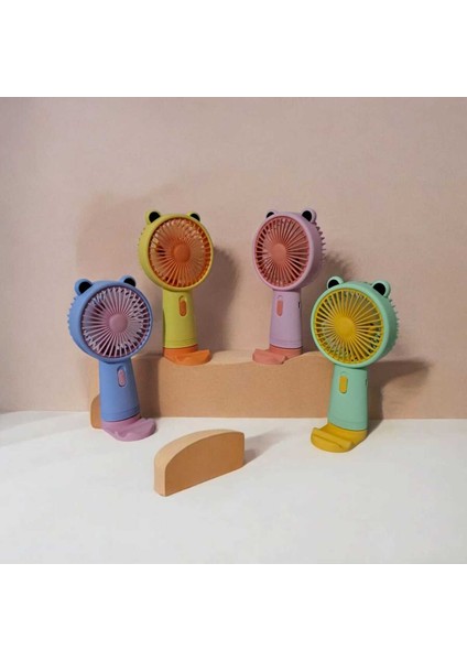Taşınabilir Fan + Telefon Standlı | USB El Tipi Mini Fan | Sevimli Fan Cep Telefonu Standart Tutucu