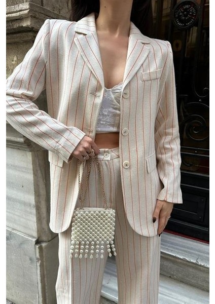 Çizgili Keten Takım 9425-22 indirimleri