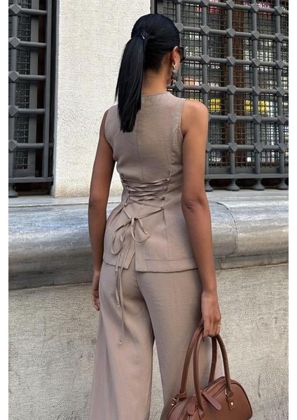 Arkası Bağcıklı Yelek Plazza Pantolon Modal Takım 10202-08 fırsatları