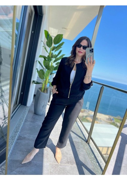 Kadın Uzun Kollu Önden Fermuarlı Modal Ceket ve Pantolon Ikili Takım indirimleri