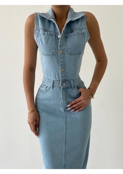 Meldia Jean Sıfır Kollu Elbise