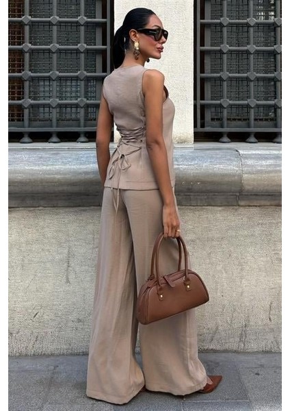 Arkası Bağcıklı Yelek Plazza Pantolon Modal Takım 10202-08