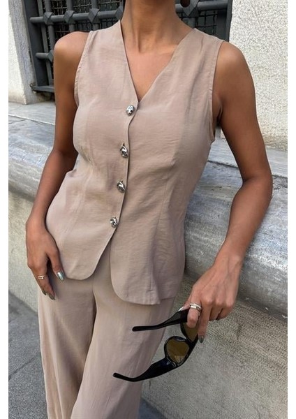 Arkası Bağcıklı Yelek Plazza Pantolon Modal Takım 10202-08