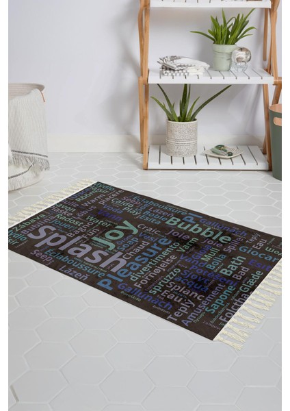 Banyo Halısı Dijital Baskılı Banyo Paspası 50X80 Polyester Kaymaz Tabanlı Duş Paspası World Cloud